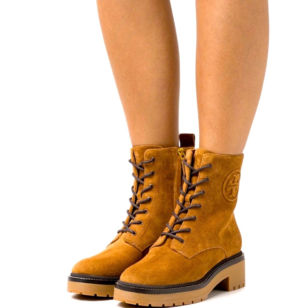 Women's Brown Suede Ankle Boots Tory Burch miller 50 mm lug sole bootie sensory